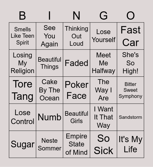 Music bingo Card
