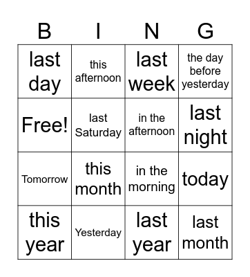 Days Bingo Card