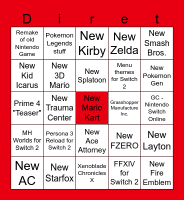 Nintendo Switch 2 Bingo Card