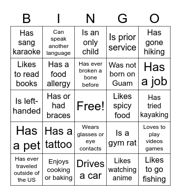 Ice Breaker Bingo` Bingo Card