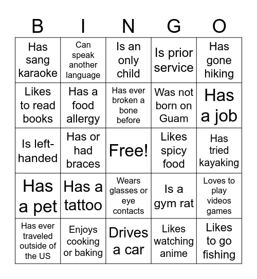 Ice Breaker Bingo` Bingo Card