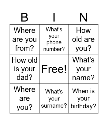 Untitled Bingo Card