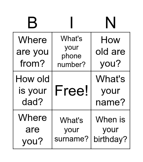 Untitled Bingo Card