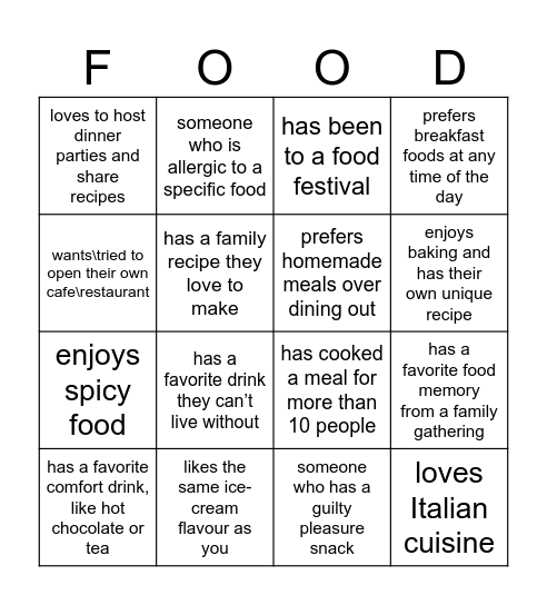 Chit Chat Bingo Card