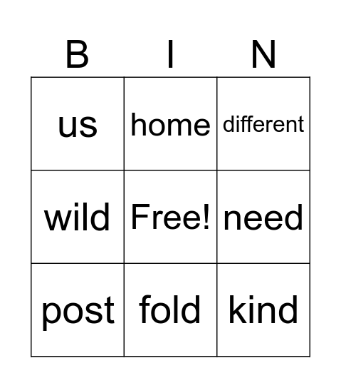 Sight Words for Vowel Family o and i Bingo Card