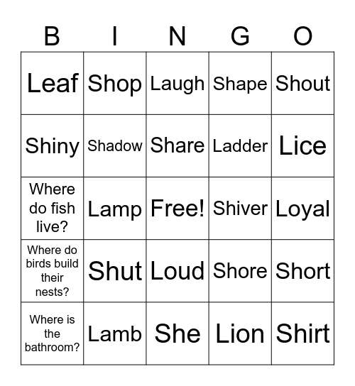 sh l and where Bingo Card