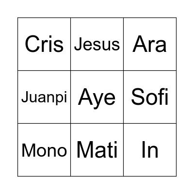 test Bingo Card