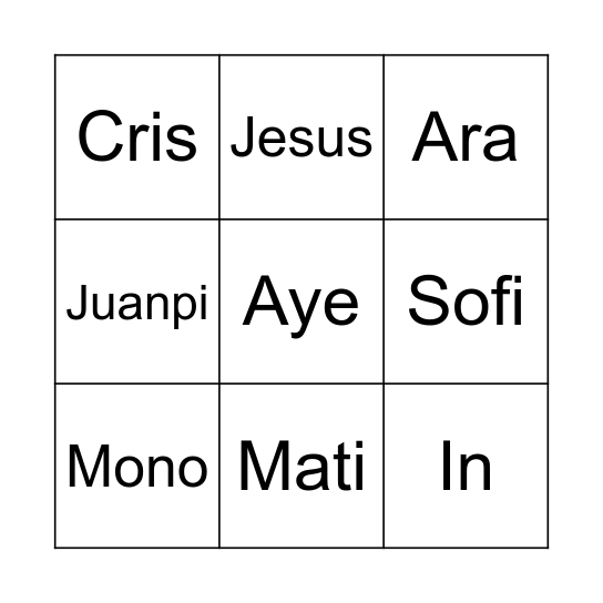 test Bingo Card