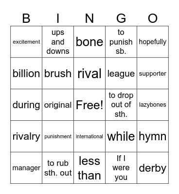 Manchester and Football Bingo Card