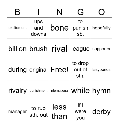 Manchester and Football Bingo Card