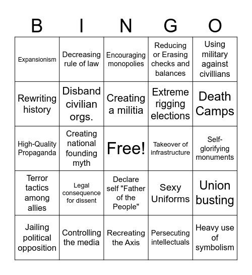Trump Presidency Bingo Card