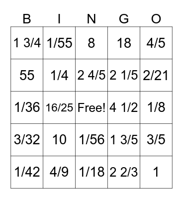 Fraction BINGO Card