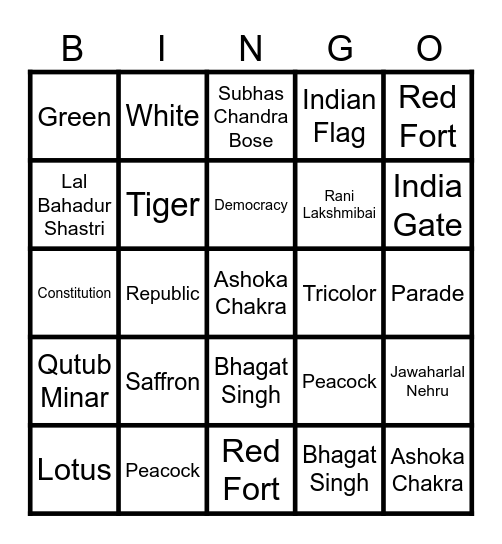 Republic Day Celebration Bingo Card