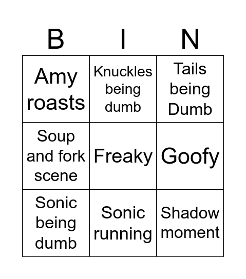 SONIC BOOM Bingo Card