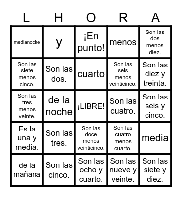 ¡La hora! Bingo Card