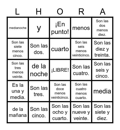 ¡La hora! Bingo Card