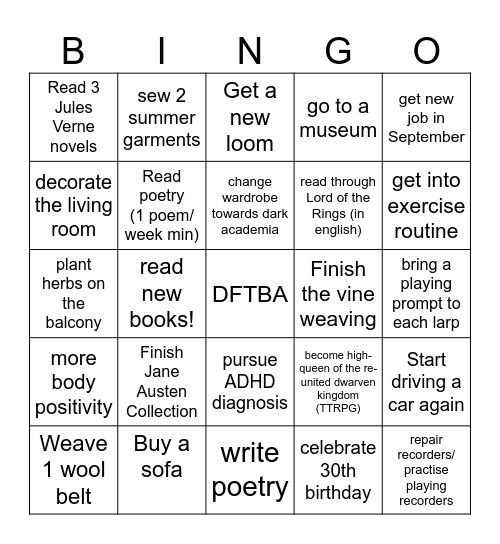 Nuri's Bingo of 2025 Bingo Card