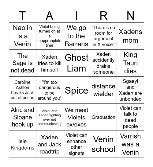 Onyx Storm Bingo Card