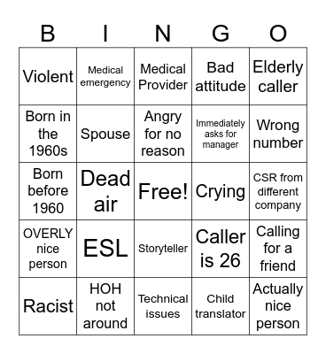 CSR Bingo Card