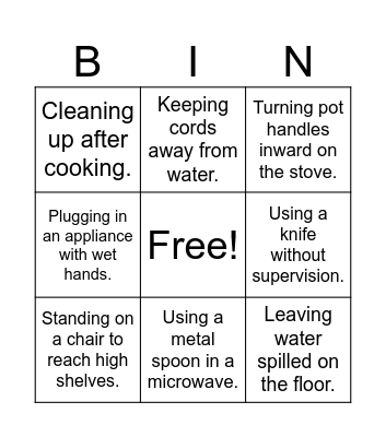 Kitchen safety bingo Card