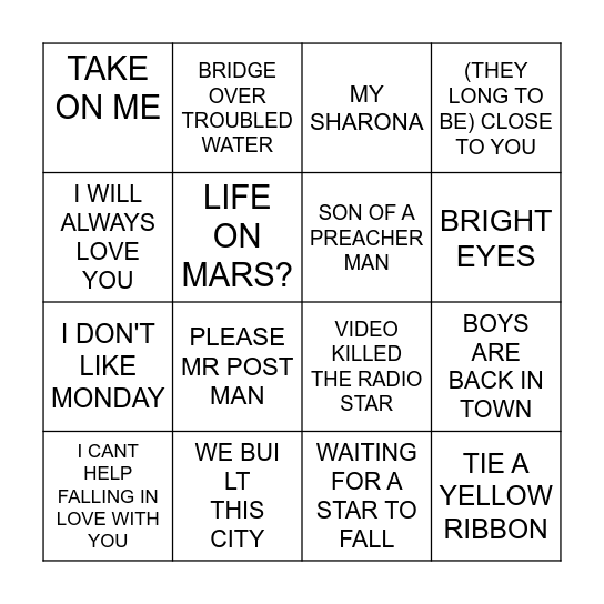 ULTIMATE MUSIC BINGO Card