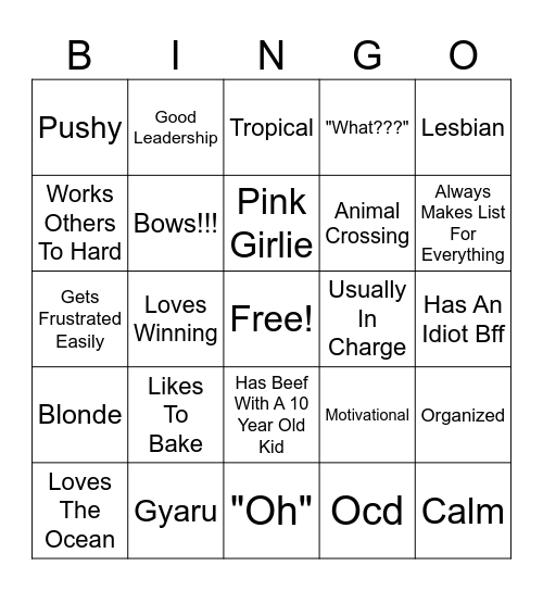 Pearl Kinnie Bingo Card