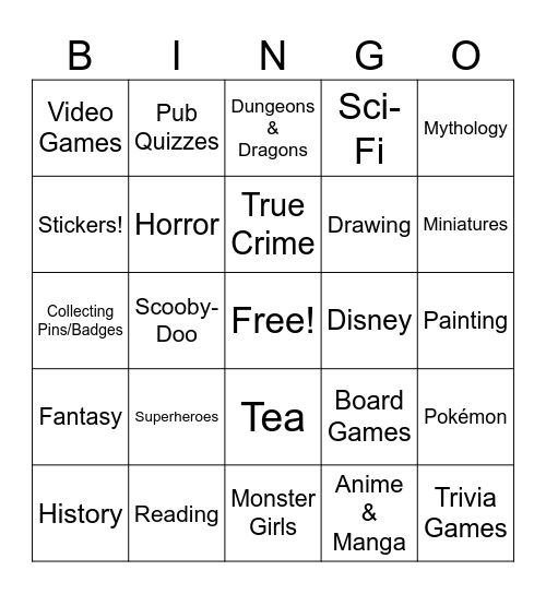 CmdrXendarr’s Interests Bingo Card