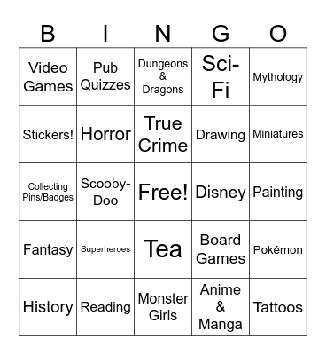 CmdrXendarr’s Interests Bingo Card