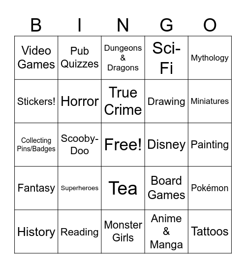 CmdrXendarr’s Interests Bingo Card