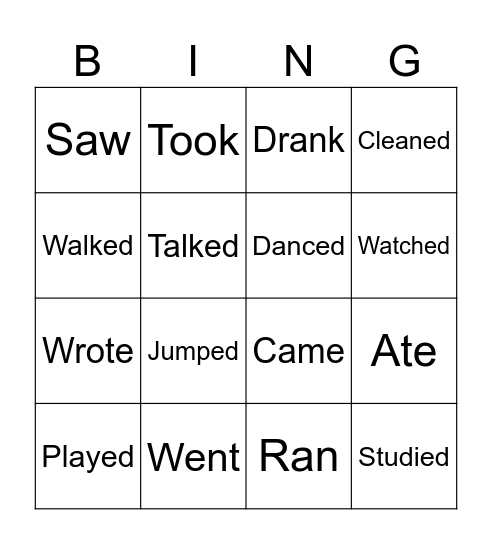 Past Tense Bingo Card