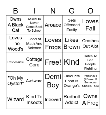 Mushroom Kinnie Bingo Card