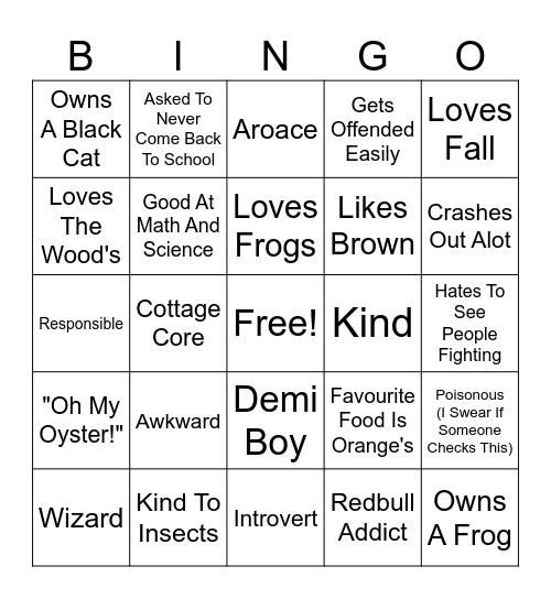 Mushroom Kinnie Bingo Card