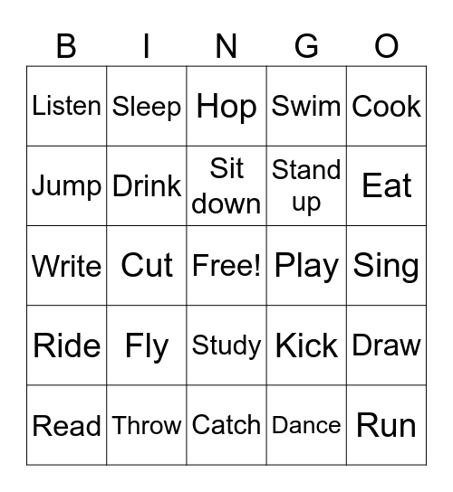 Verb Bingo Card