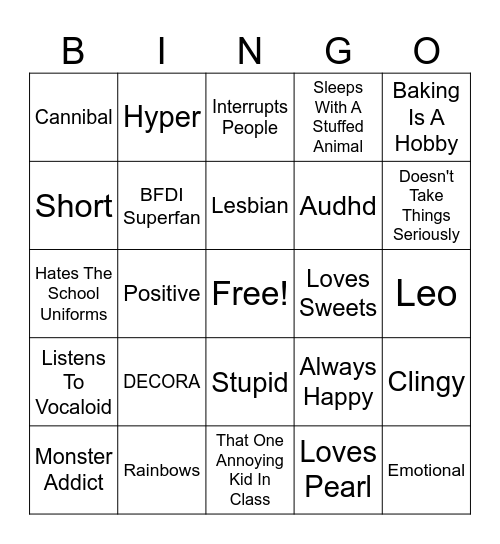 Skittle Kinnie Bingo Card