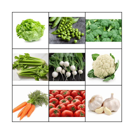 ESL Vegetable Bingo Card
