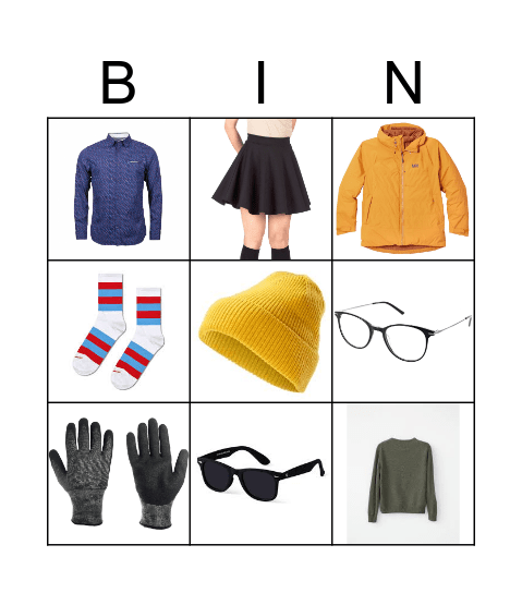 Clothes Bingo Card