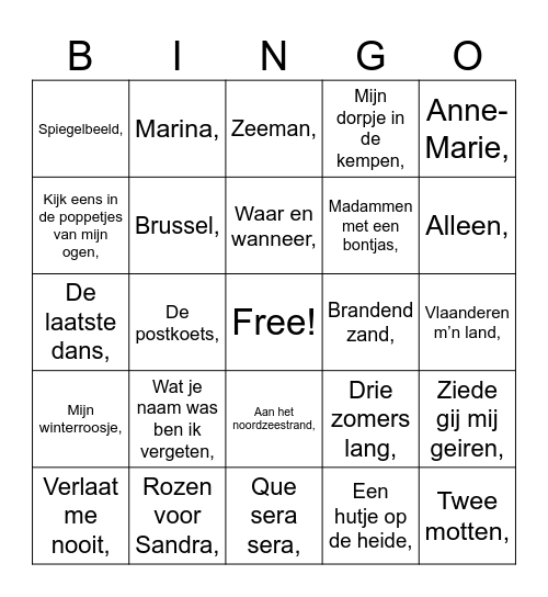 Samana Muziek Bingo Card