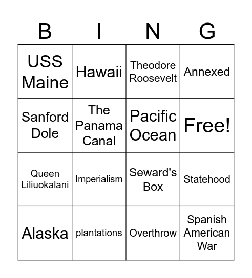 Imperialism Bingo Card
