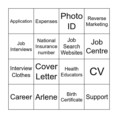 Work and Health Programme Bingo Card