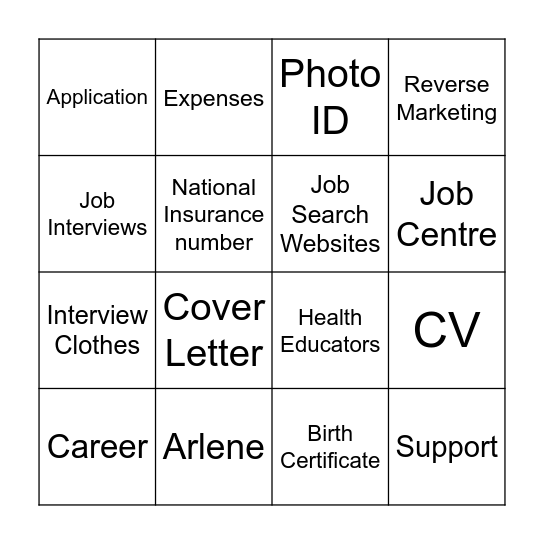 Work and Health Programme Bingo Card