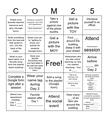 COM 2025 "BINGO" SHEET Bingo Card