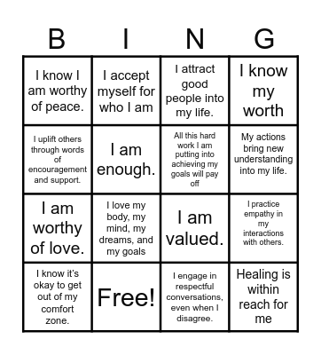 SELF-LOVE Bingo Card