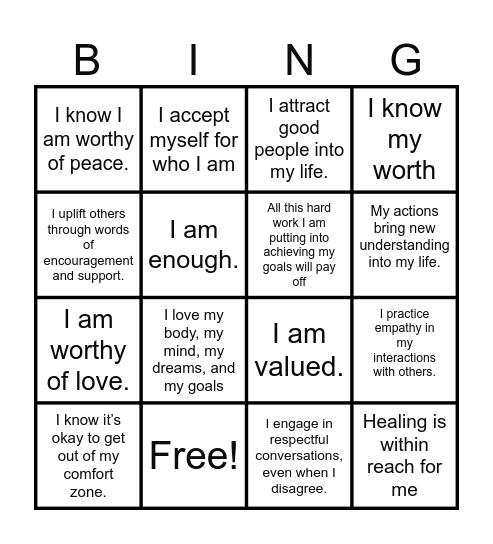 SELF-LOVE Bingo Card