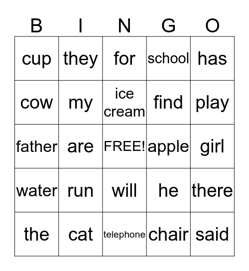 Edmark Bingo Card