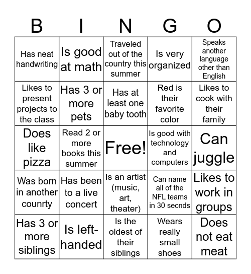 HUMAN BINGO Card