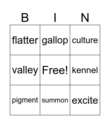 Closed Syllable Bingo Card