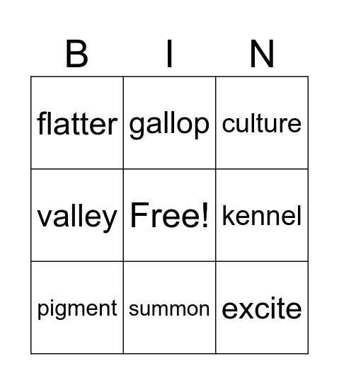 Closed Syllable Bingo Card