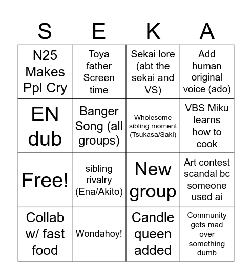Pjsk Bingo Card