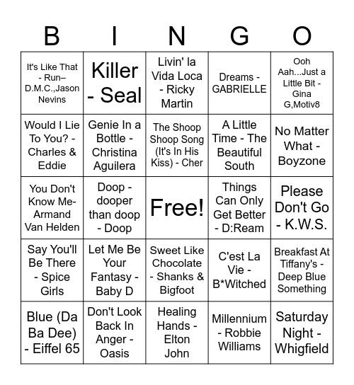 90's Round 3 Bingo Card