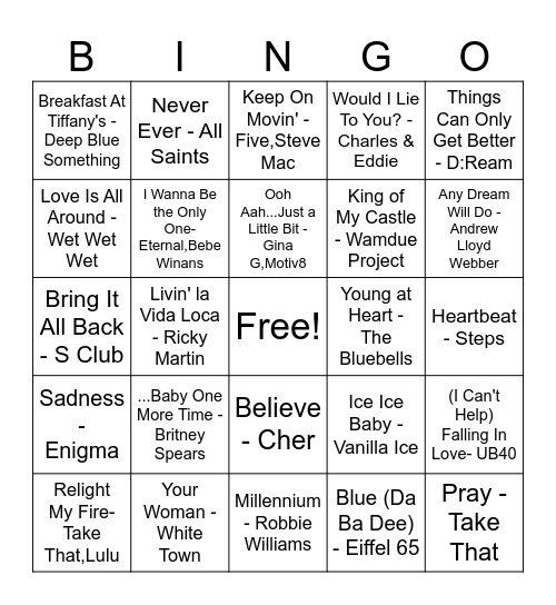 90's Round 3 Bingo Card